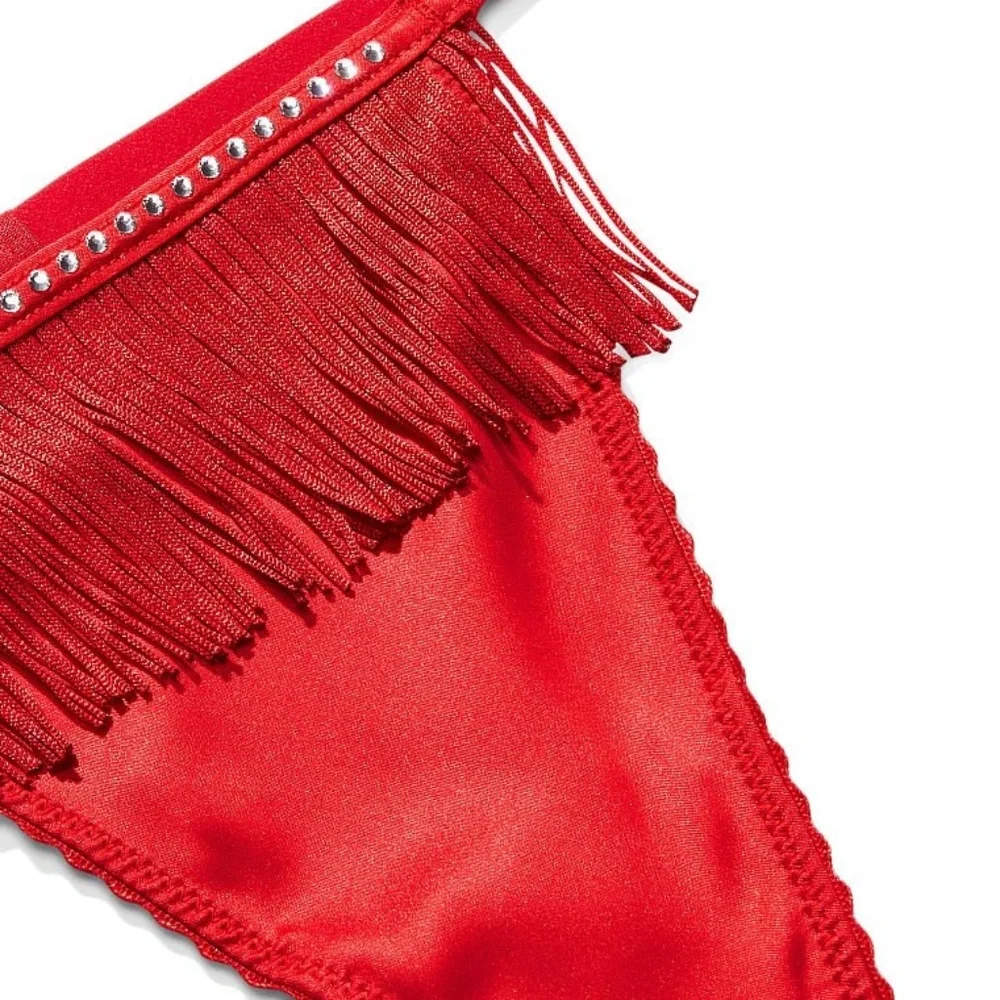 Victoria's Secret Very Sexy Fringe V-String Panty Red Medium NEW